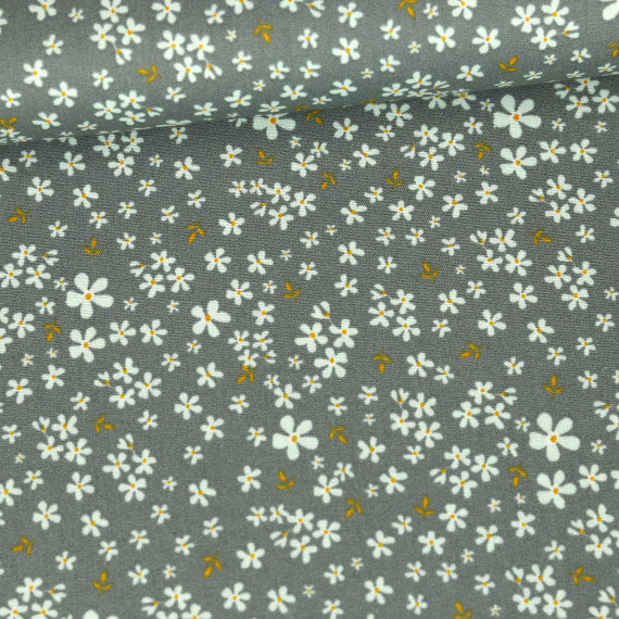 Popeline Grün-Weiß Blumen