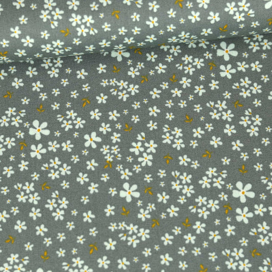 Popeline Grün-Weiß Blumen