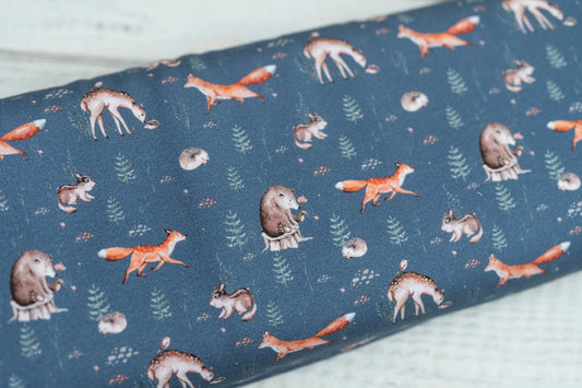 French Terry Sommersweat Waldtiere blau