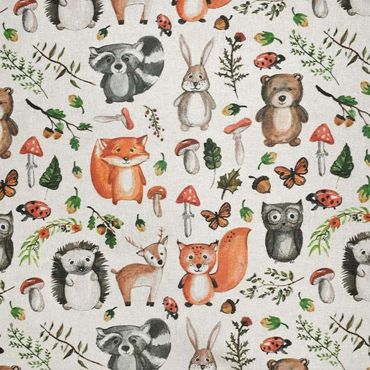 Halbpanama Leinenoptik Waldtiere Reststück 1,3m