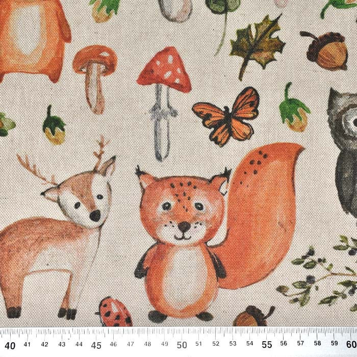 Halbpanama Leinenoptik Waldtiere Reststück 1,3m